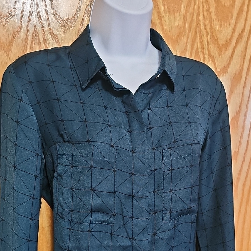 A New Day Deep Emerald Green Geometric Long Sleeve Dress Shirt